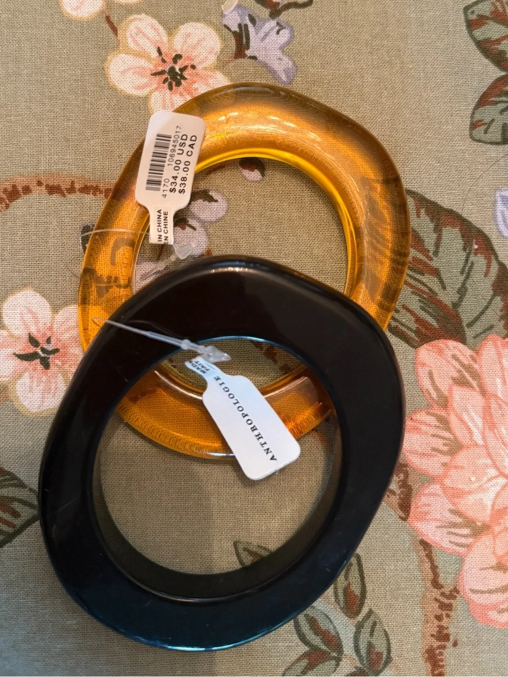 Anthropologie Amber and Black Resin Bangles